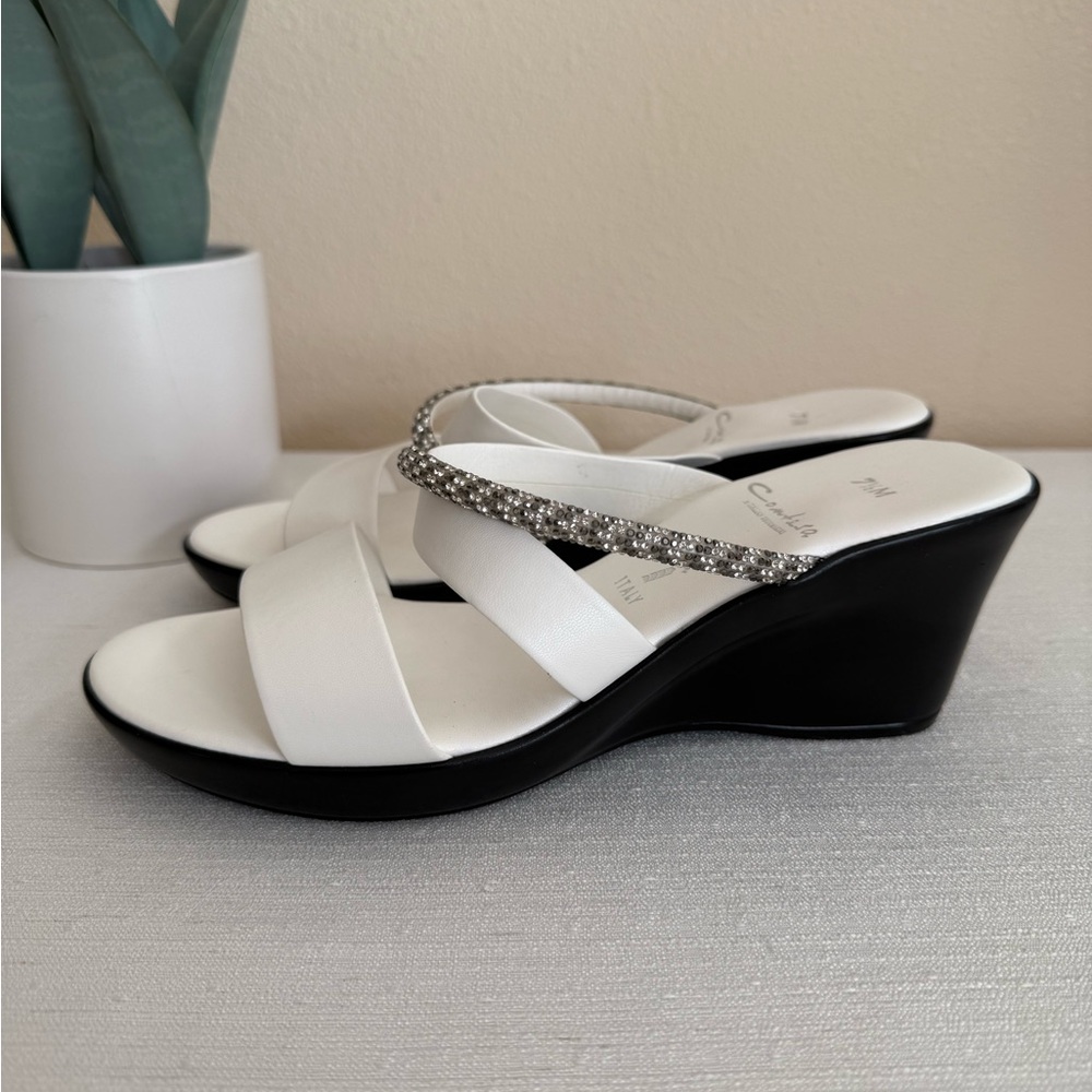 New Italian Shoemakers Contesa White Rhinestone Strap Wedge Slide Sandals Italy - Picture 3 of 13